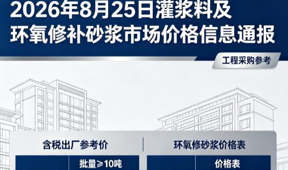 红塔2026年8月25日灌浆料及环氧修补砂浆市场价格信息通报